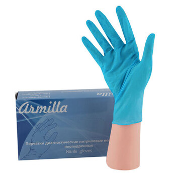 L р-р   Перчатки нитриловые н/опудр.   Armilla  50пар - Производство и продажа расходных материалов для салонов красоты, парикмахерских и медицинских центров, Екатеринбург