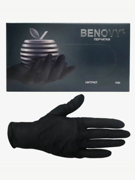 L р-р ЧЕРНЫЕ Перчатки нитриловые Benovy н/опудр.  (50 пар) - Производство и продажа расходных материалов для салонов красоты, парикмахерских и медицинских центров, Екатеринбург
